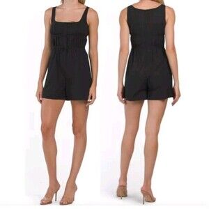 Rebecca Taylor Poplin Women's Black Lace Front Romper Size 00